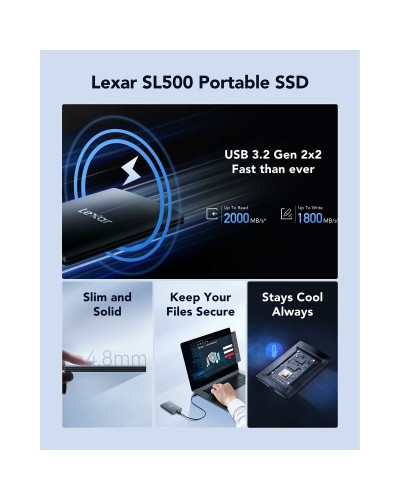 Disco Duro Externo Lexar SL200 Negro 2 TB SSD