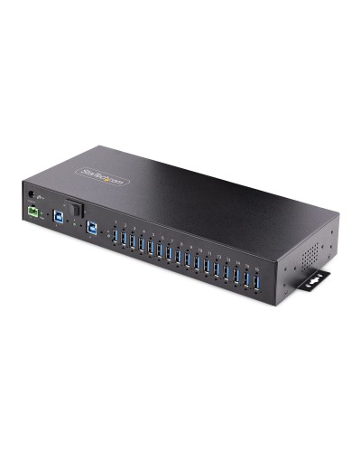 USB-keskitin Startech Hub Ladrón USB 3.0 5Gb de 16 Puertos Industrial - Metal - Montaje en Rack/Superficie/DIN - Carga Compart