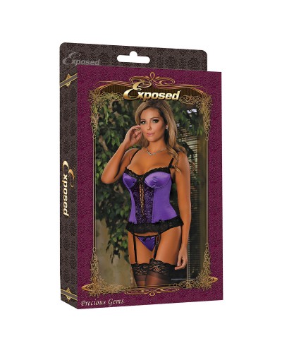 Corset Exposé Noir Lilas - Décolleté, Gothique, Sexy - Taille S

