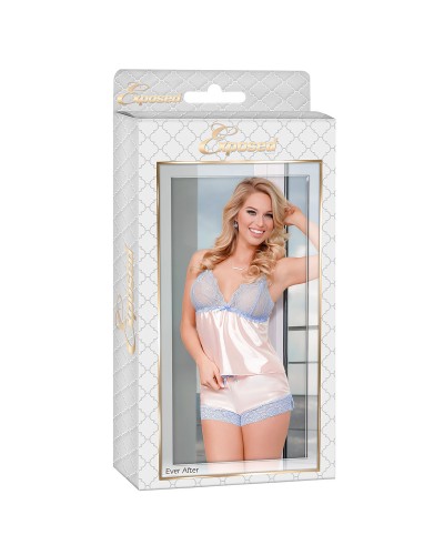 Lingerie Exposed Azzurro Crema S/M - Set Intimo Donna Sexy
