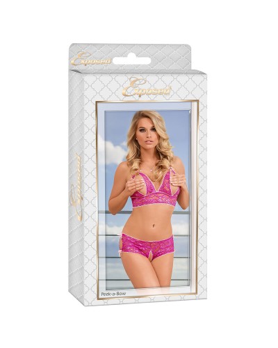 Exposed Set Lingerie Rosa S/M - Sexy Damenwäsche - Sinnliches Dessous Set
