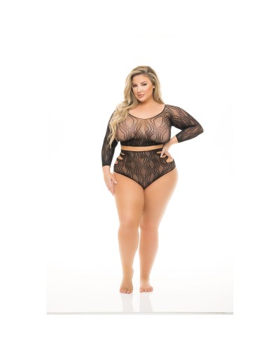 Dessous Pink Lippenstift Schwarz Größe L - Sexy Damenwäsche Set
