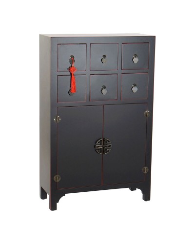 DKD Home Decor Kommode: Tanne, MDF, Orientalisch, 63 x 27 x 101 cm, Schwarz Rot Multicolor
