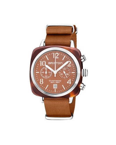 Briston Clubmaster Classic Chronograph Herrenuhr - Schwarz Getupft/Schildpatt - Vintage-Stil
