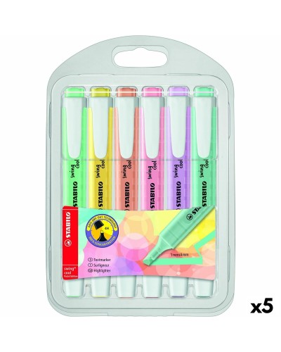 Stabilo Swing Cool Textmarker Pastel - Set mit 5 verschiedenen Farben - Tragbar
