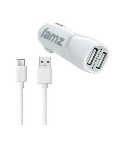 Famz Chargeur Voiture USB Rapide Blanc - Charge Rapide Smartphone
