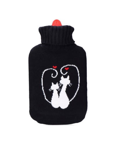 Borsa Acqua Calda EDM 2L Nero/Bianco Lana - Termoterapia Sollievo Dolore
