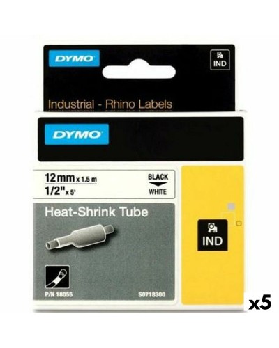 Gelamineerde Tape voor Labelmakers Rhino Dymo ID1-12 Wit Zwart 12 x 1,5 mm (5 Stuks)