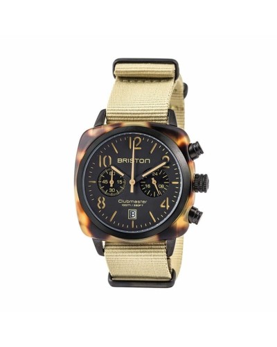 Briston Clubmaster Classic : Montre Homme Noir Mat, Cadran Taupe, Bracelet Nato
