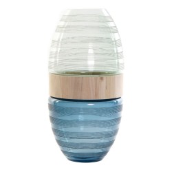 Jarrón de Cristal DKD JV-174995, Base de Madera, Azul Marino (21x21x43cm)

