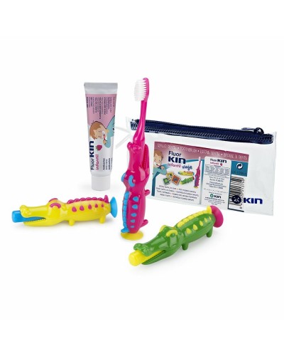 Kin Fluorkin Crocodile : Kit d'Hygiène Orale pour Enfants - Voyage (3 pièces)
