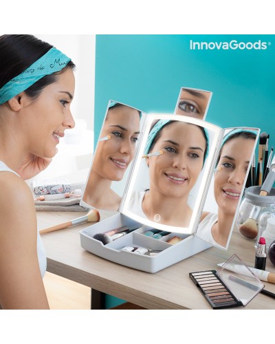 InnovaGoods Miroir LED Pliable 3 en 1 avec Rangement Maquillage - Panomir

