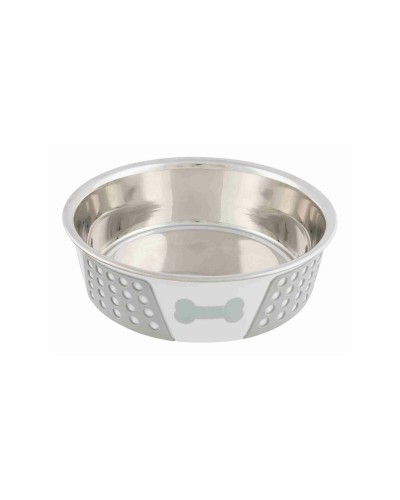 Trixie Dog Bowl 1.4 L Silicone and Stainless Steel, White and Grey

