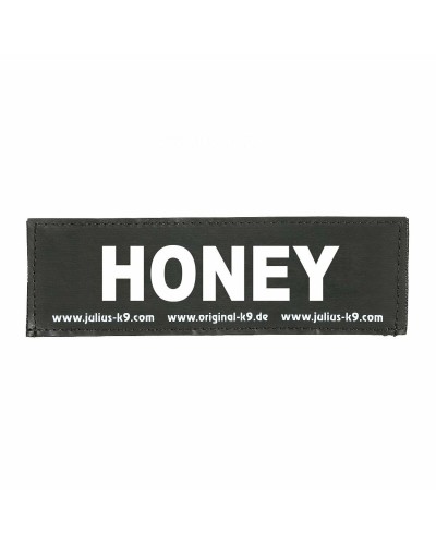 Julius K9 Geschirr-Klettaufschriften HONEY XS, personalisiert mit Name und Nummer
