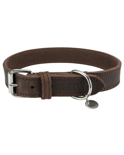 Trixie Rustic Lederhalsband für Hunde | Größe M/L | Verstellbar 42-48 cm | Dunkelbraun
