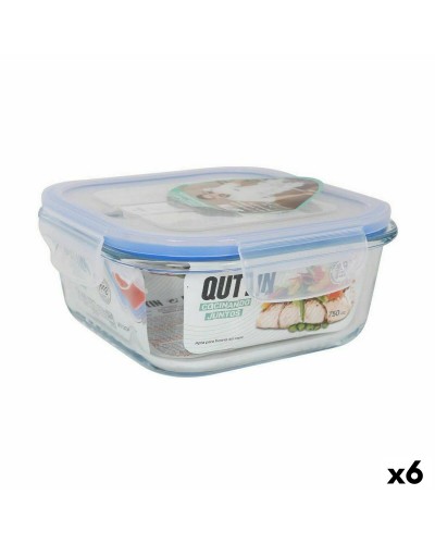 Boîte à Déjeuner Carrée Quttin 750ml avec Couvercle Transparent - Lot de 6
