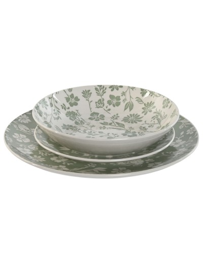 Serviesset Home ESPRIT Wit Groen Porselein Gebloemd 27 x 27 x 2 cm 18 Onderdelen