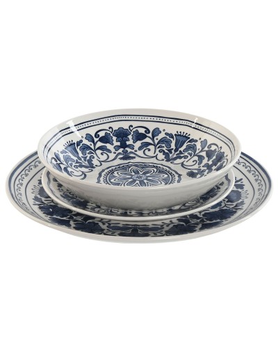 Assiettes Home ESPRIT en Porcelaine Blanche/Bleue, Ensemble de 18 Pièces (27 x 27 x 2 cm)
