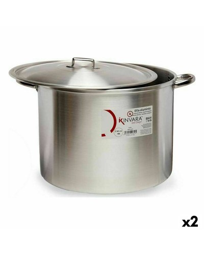 Gryta med lock Silvrig Aluminium 53 x 34 x 43 cm (2 antal)