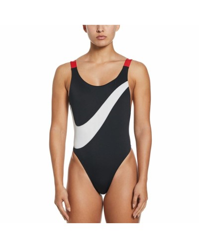 Nike Traje de Baño Mujer Cuello Redondo Negro - Bañador Deportivo
