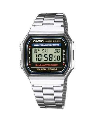 Casio A168W-1 Unisex Uhr Schwarz Silber (36mm) - Digital Vintage
