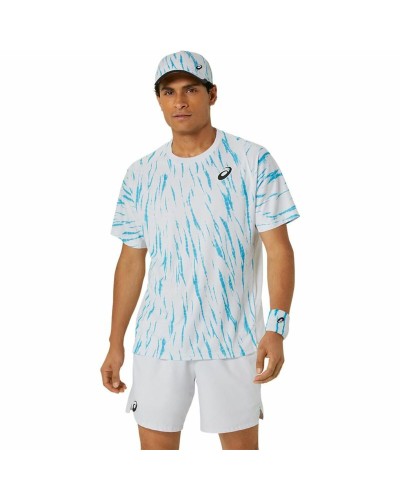 Asics Game SS Top: Men's Tennis T-Shirt White Blue Breathable
