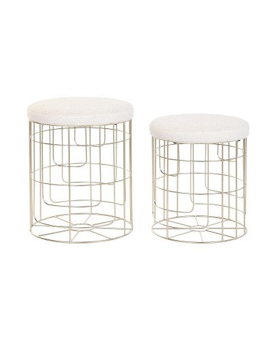 Voetensteun DKD Home Decor Beige Gouden Metaal Polyester Wit Modern (38 x 38 x 44 cm) (35 x 35 x 40 cm)