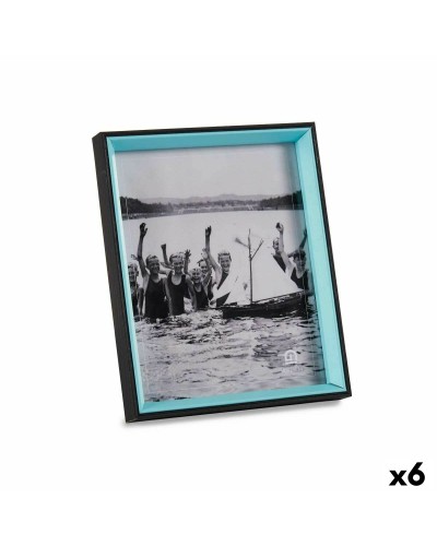 Cornice Portafoto in Legno e Cristallo Nero-Azzurro da 6pz (3x27x22cm) per Esposizioni Eleganti