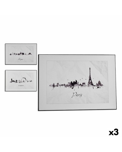 Schilderij Stad Zwart Wit spaanderplaat (81,5 x 3 x 121 cm) (3 Stuks)