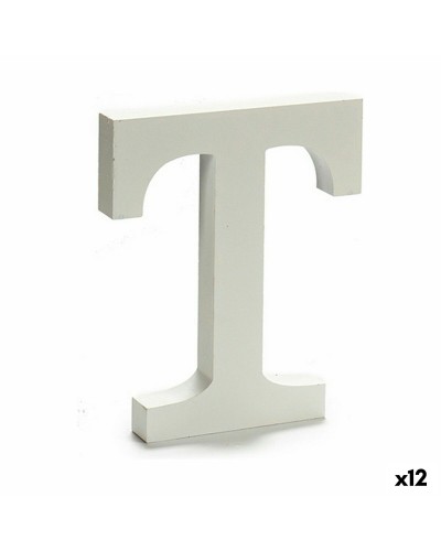 Lettre en Bois Blanc "T" (1,8 x 21 x 17 cm) - Décoration pour Mariages et Fêtes
