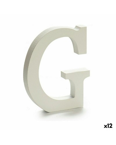 Lettera G in Legno Bianco - Misure 1,8 x 21 x 17 cm - Pacco da 12