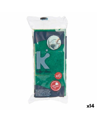 Éponges Abrasives Multi-Usages en Cellulose - Jaune/Vert - 9 x 5,5 x 2,5 cm (14 Pièces)
