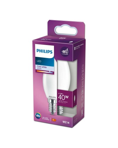 LED-lampa Philips Ljus Vit F 40 W 4,3 W E14 470 lm 3,5 x 9,7 cm (4000 K)