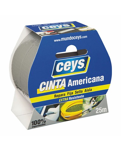 Cinta Americana Plateada Ceys de 25 m x 50 mm para Reparaciones y Sellados
