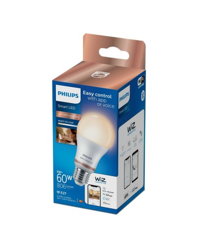 Philips Wiz Standard Lampadina LED Smart - E27, Bianco, 8 W, 806 lm, Temperatura Colore Regolabile (2700-6500 K)