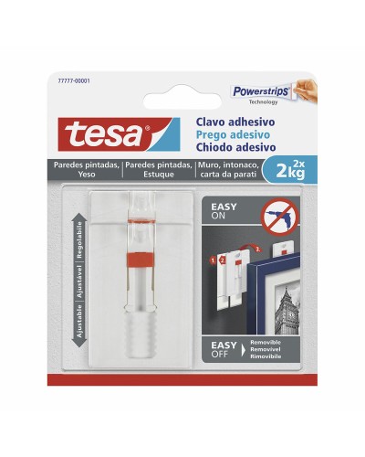 Cartel de Puerta TESA, 2 Kg, Autoadhesivo, Montaje sin Daños, Gancho para Llaves y Prendas.
