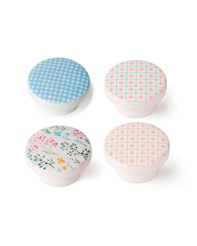 Pomo Rei M3 Rund aus Buche Holz Illustriert, 4 Stück (40 x 22 mm)
