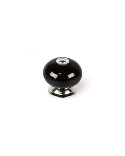 Pomo Rei e517 Noir : Boutons de Meuble en Porcelaine Ronds 4 Unités (40 x 36 mm)
