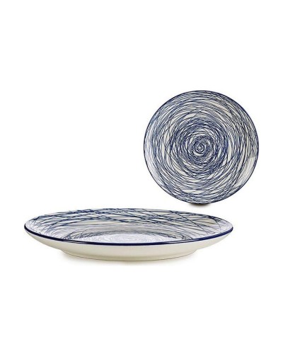 Plato Llano de Porcelana Azul y Blanco a Rayas, 24x2,8 cm
