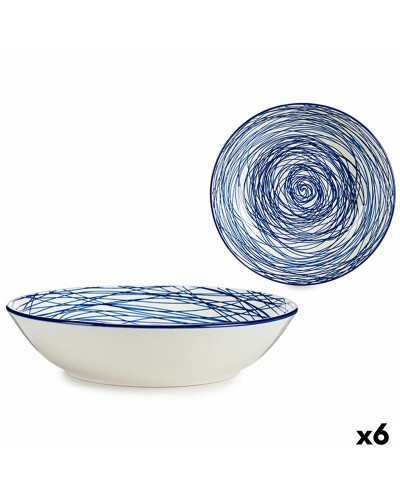 Syvä lautanen Raidat Posliini Sininen Valkoinen 6 osaa (20 x 4,7 x 20 cm)