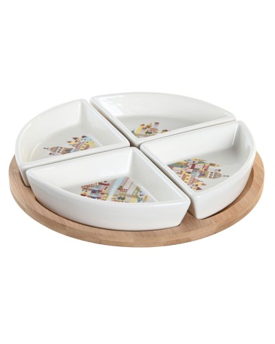 Alkuruokasetti DKD Home Decor 21,5 x 21,5 x 1 cm Luonnollinen Punainen Monivärinen Kivitavara Cottage Talot