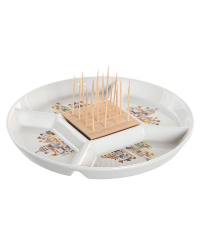 Tilltuggsset DKD Home Decor 23,5 x 23,5 x 7 cm Naturell Röd Multicolour Stengods Cottage Hus