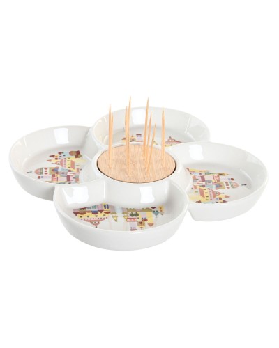 Service à apéritif Cottage Case en grès, 22x22x7 cm, Rouge et Multicolore
