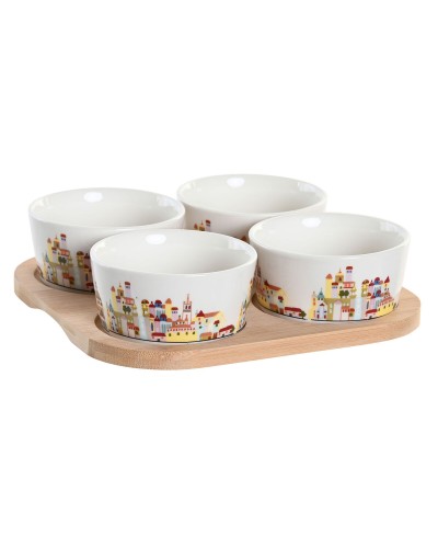 Alkuruokasetti DKD Home Decor 19,7 x 19,7 x 1 cm Luonnollinen Sininen Monivärinen Kivitavara Cottage Talot