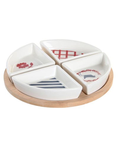 Tilltuggsset DKD Home Decor 21,5 x 21,5 x 1 cm Röd Blå Vit Stengods Medelhavs Hus