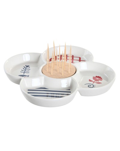 DKD Home Decor Set Aperitivo Rojo Azul Blanco 22x22x7cm Gres Mediterráneo
