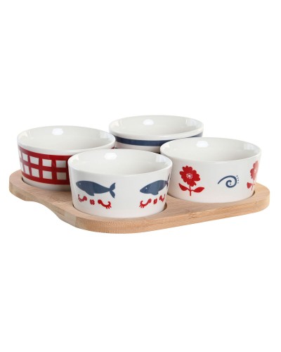 Set Apéritif en Grès Méditerranéen DKD Home Decor - 19,7 x 19,7 x 1 cm - Naturel Rouge Bleu Blanc
