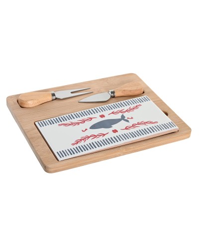 DKD Home Decor Set da Aperitivo in Gres, Rosso e Azzurro, 24,5 x 20 x 1,2 cm