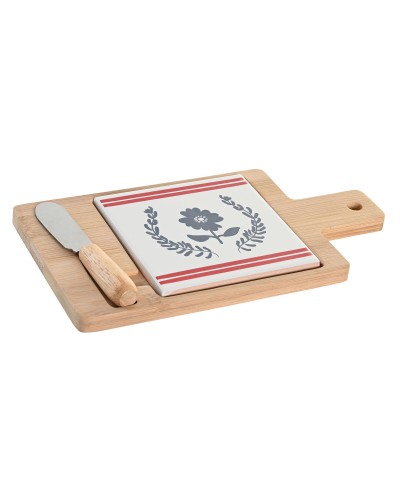 Set voor voorgerechtjes DKD Home Decor 21,5 x 11,8 x 1,5 cm Natuurlijk Rood Blauw Wit Keramiek Mediterrane Huizen