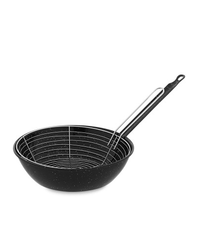Sartén antiadherente Vaello de 28 cm con Cesto Escurridor, Acero Esmaltado Negro.

